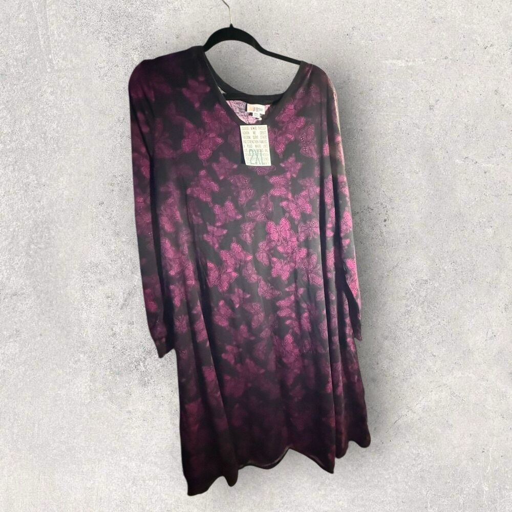 Lularoe Emily Dress Size 2XL NWT Black And Purple Floral/butterfly Print